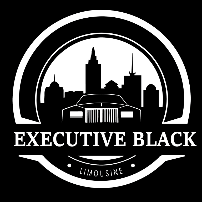 Executive Black Limousine logo featuring city skyline and luxury car silhouette for Toronto limo services
